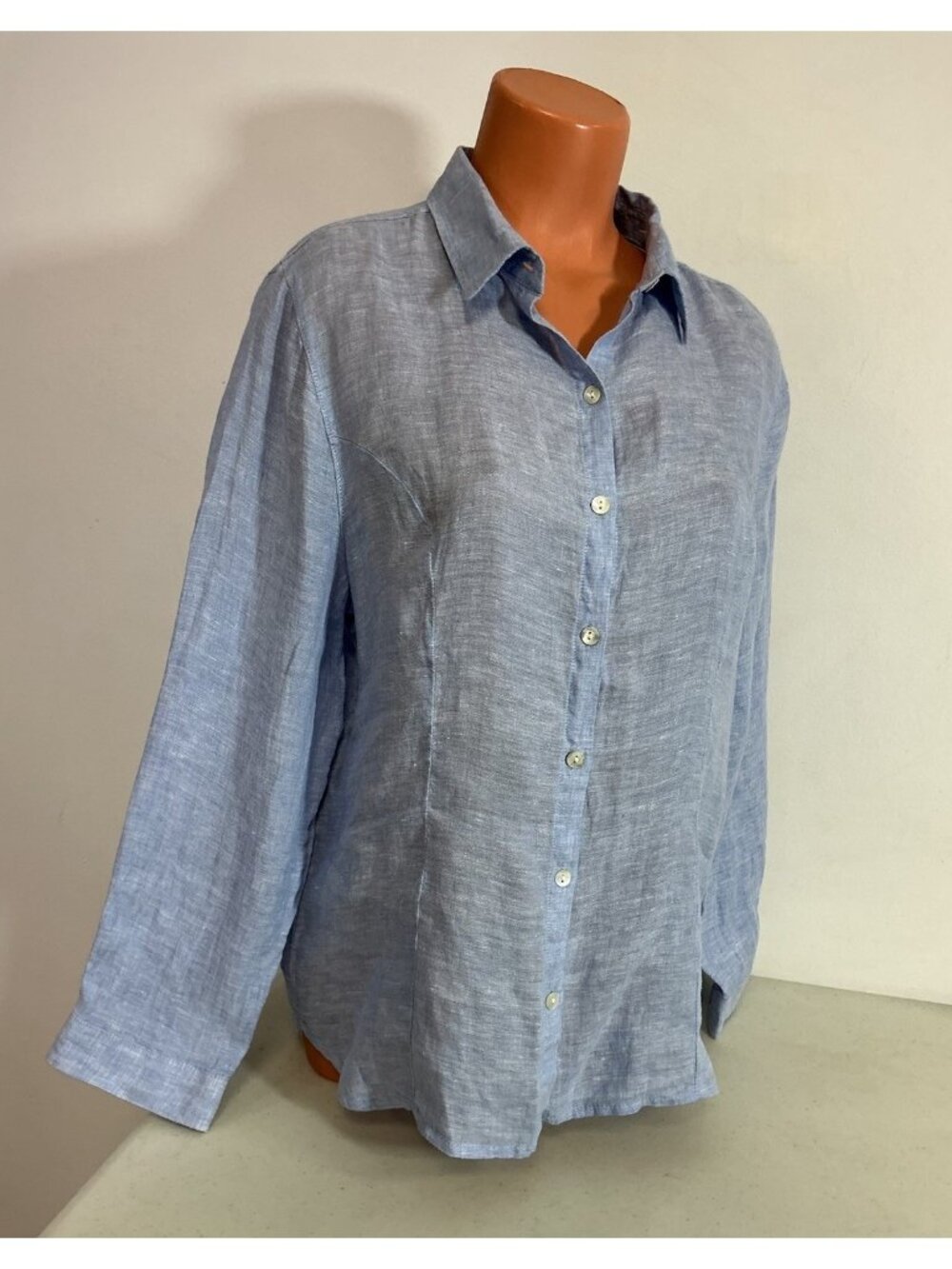 TAHARI Blue Linen Shirt Womens Large New